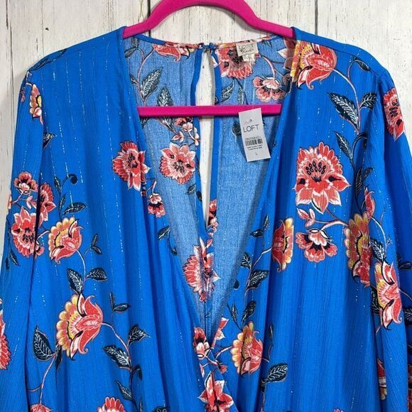 Loft Beach Womens Shimmer Garden Floral Beachy Blue Pockets Lightweight Romper - Picture 2 of 16